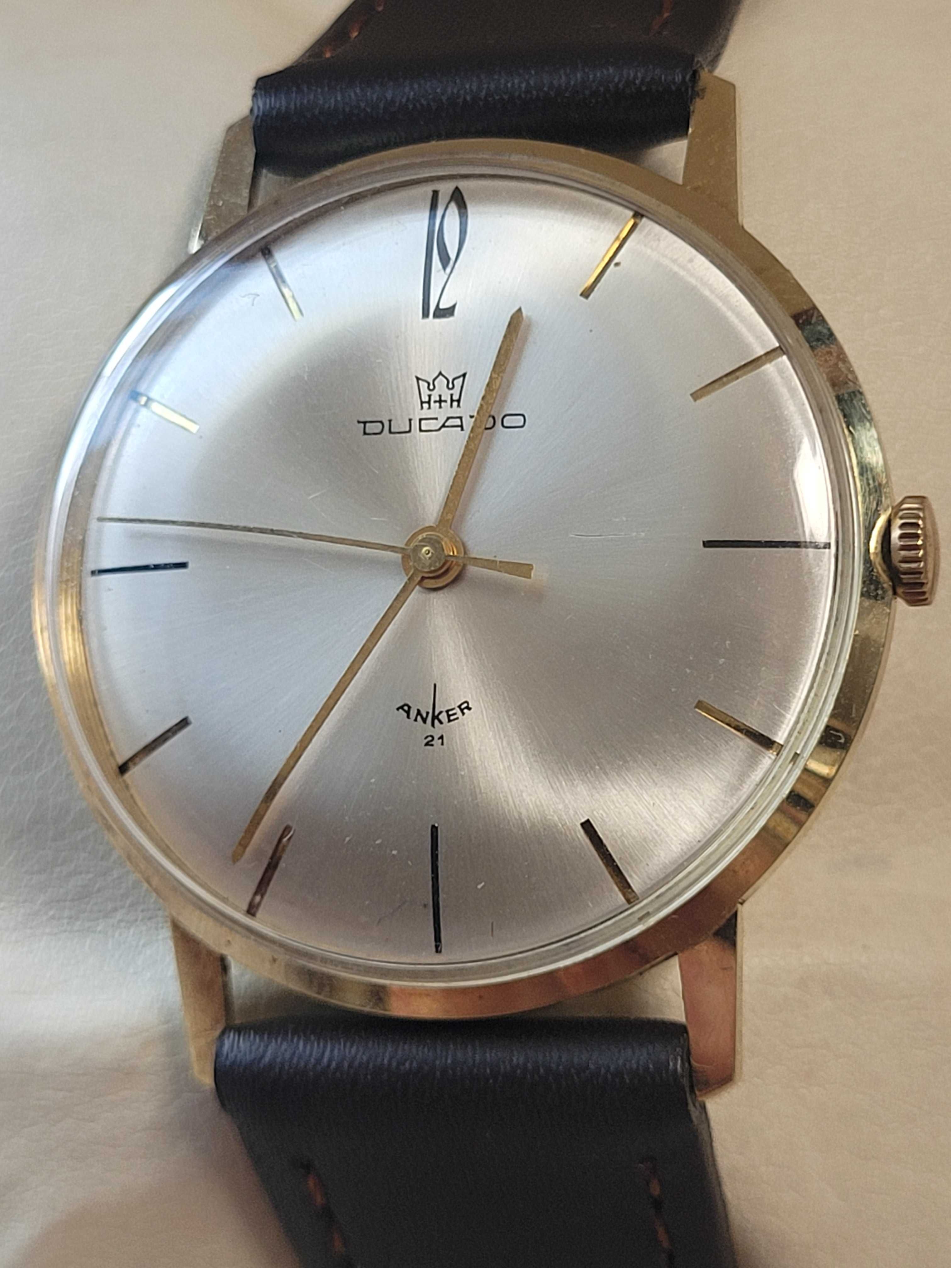 Piękny męski złoty zegarek Ducado Anker 21 kamieni 14k 0585