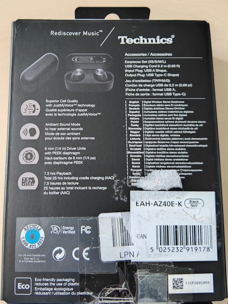 Słuchawki, bluetooth, Technics AZ40, super dźwięk, bassy