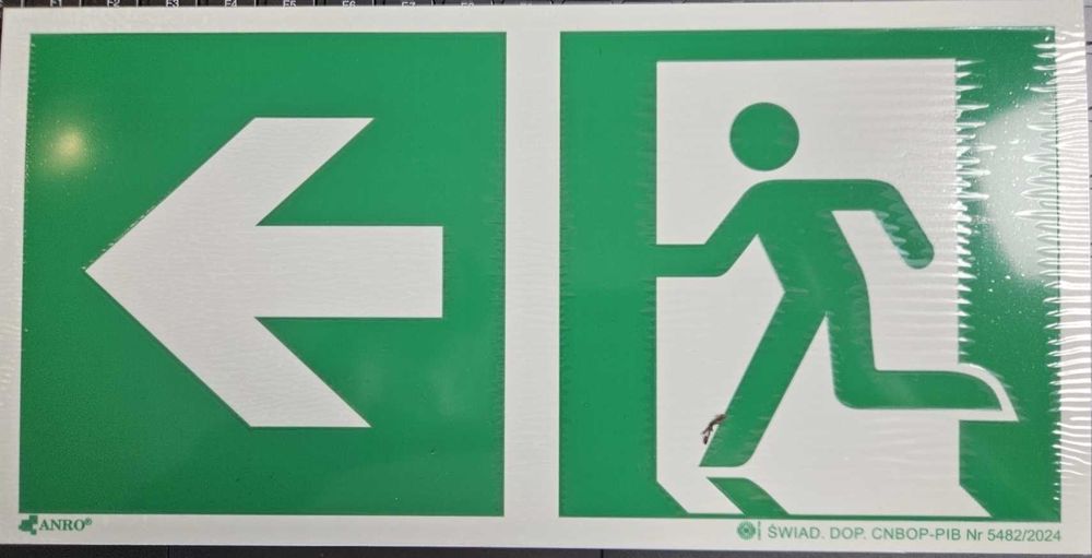 TABLICZKA BHP 15X30cm Kierunek do ewakuacji w lewo prosto = 10szt.