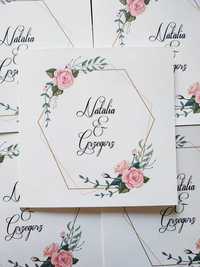 Zaproszenia slubne wesele rustykalne kwiatowe kwadratowe rebus wzory