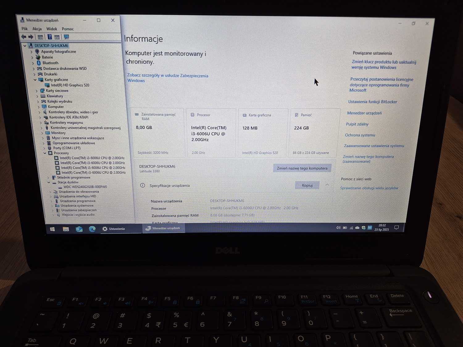 Laptop Dell Latitude 3380 Core i3-6006U SSD 240GB 8GB RAM Win10