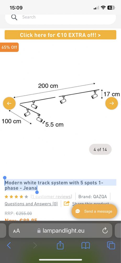 Brand new in box Modern white track system with 5 spots lights 1-phase