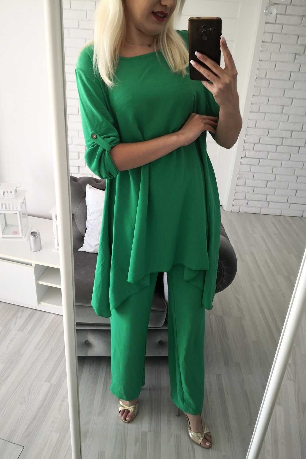 Elegancki zielony komplet na komunie na uroczystość tunika oversize