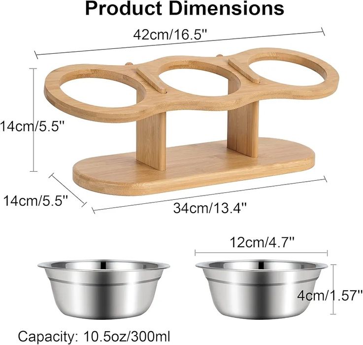 Podwyższone miski dla kota na bambusowym stojaku 757