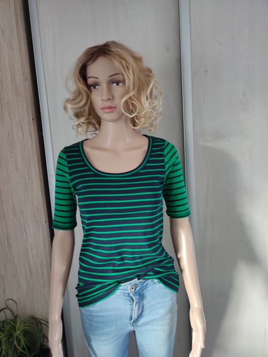 Bluzka damska firmy M&S Collection, granatowo-zielone paski
