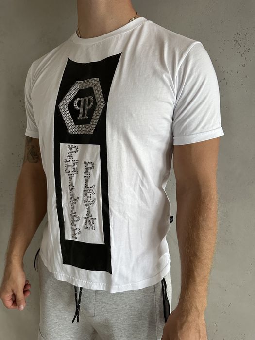 Bialy tshirt męski PP cyrkonie bluzka