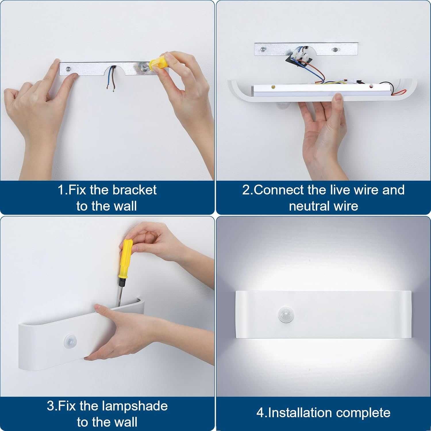 Lightess Lampa ścienna LED do wnętrz z czujnikiem ruchu
