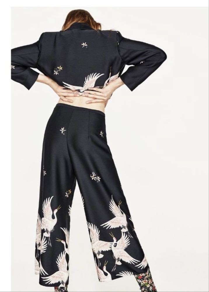 Косюм zara в журавлі лелеки піджак та 2 шт кюлот