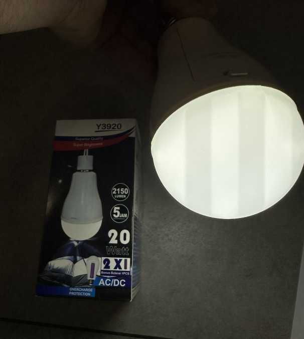 Лампочка світодіодна з акумуляторами 2 шт і крючком 20 Вт лампа