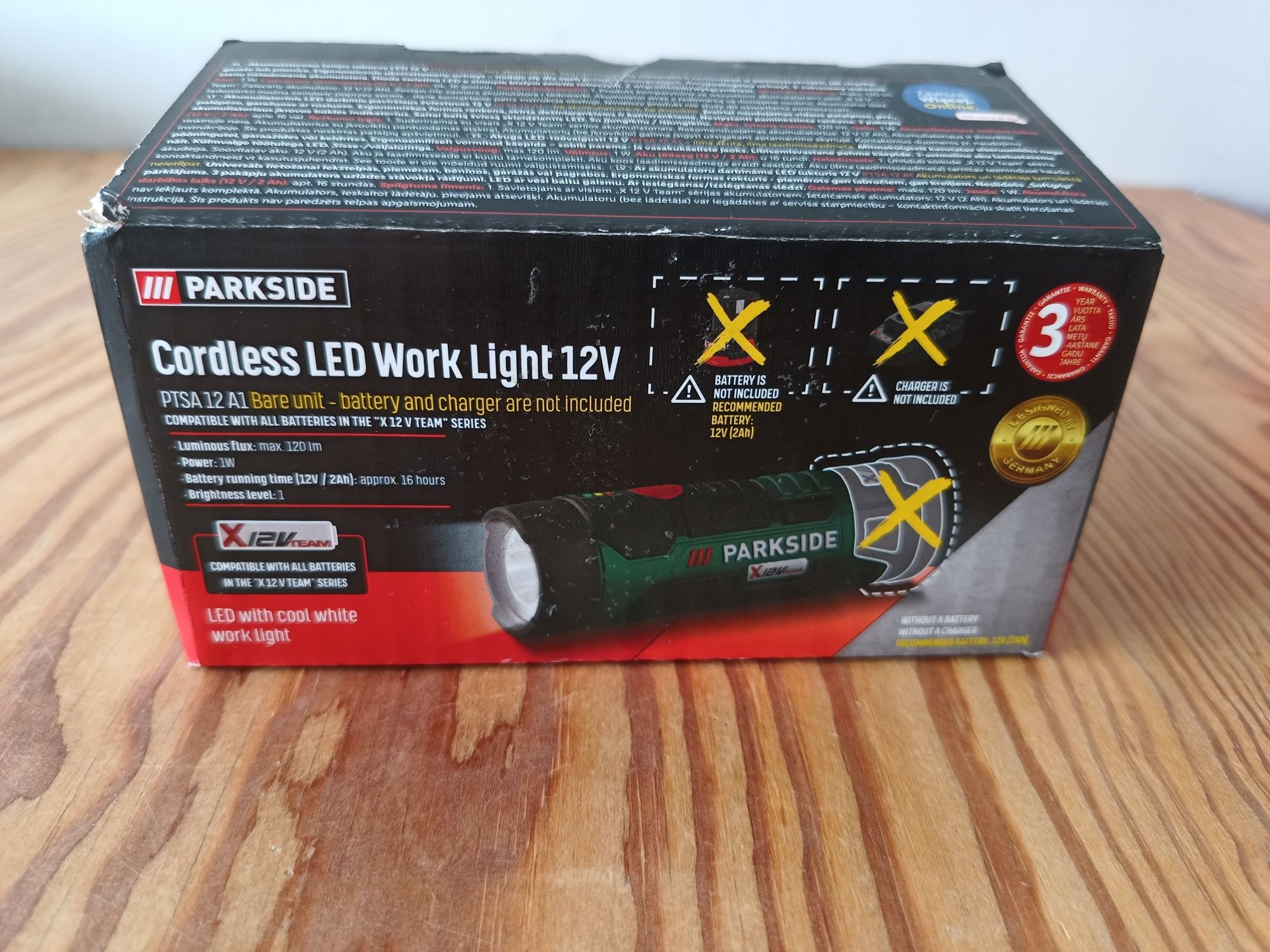 Latarka na akumulator Parkside x12v team nieużywana lampa
