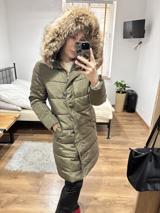 Kurtka dluga zimowa xs s khaki reserved