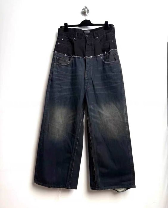 balenciaga double waist cut up jeans