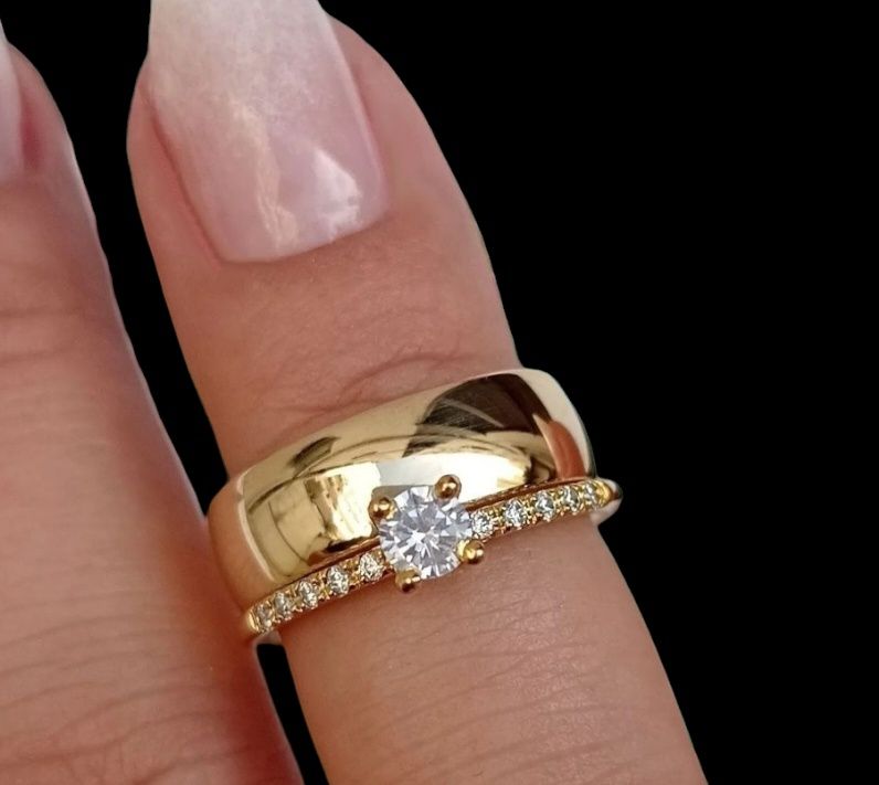 Klasyczna złota OBRĄCZKA ślubna + prześliczny pierścionek