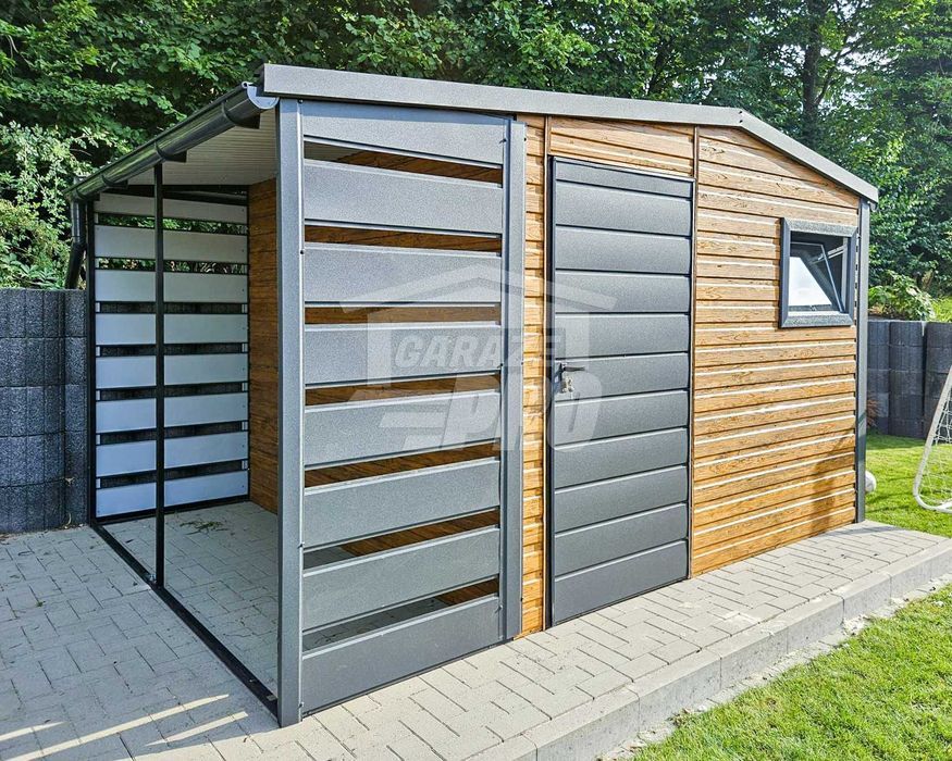 Schowek domek ogrodowy 3x2,5m wiata 1m drzwi okno rynny dwuspad GP427