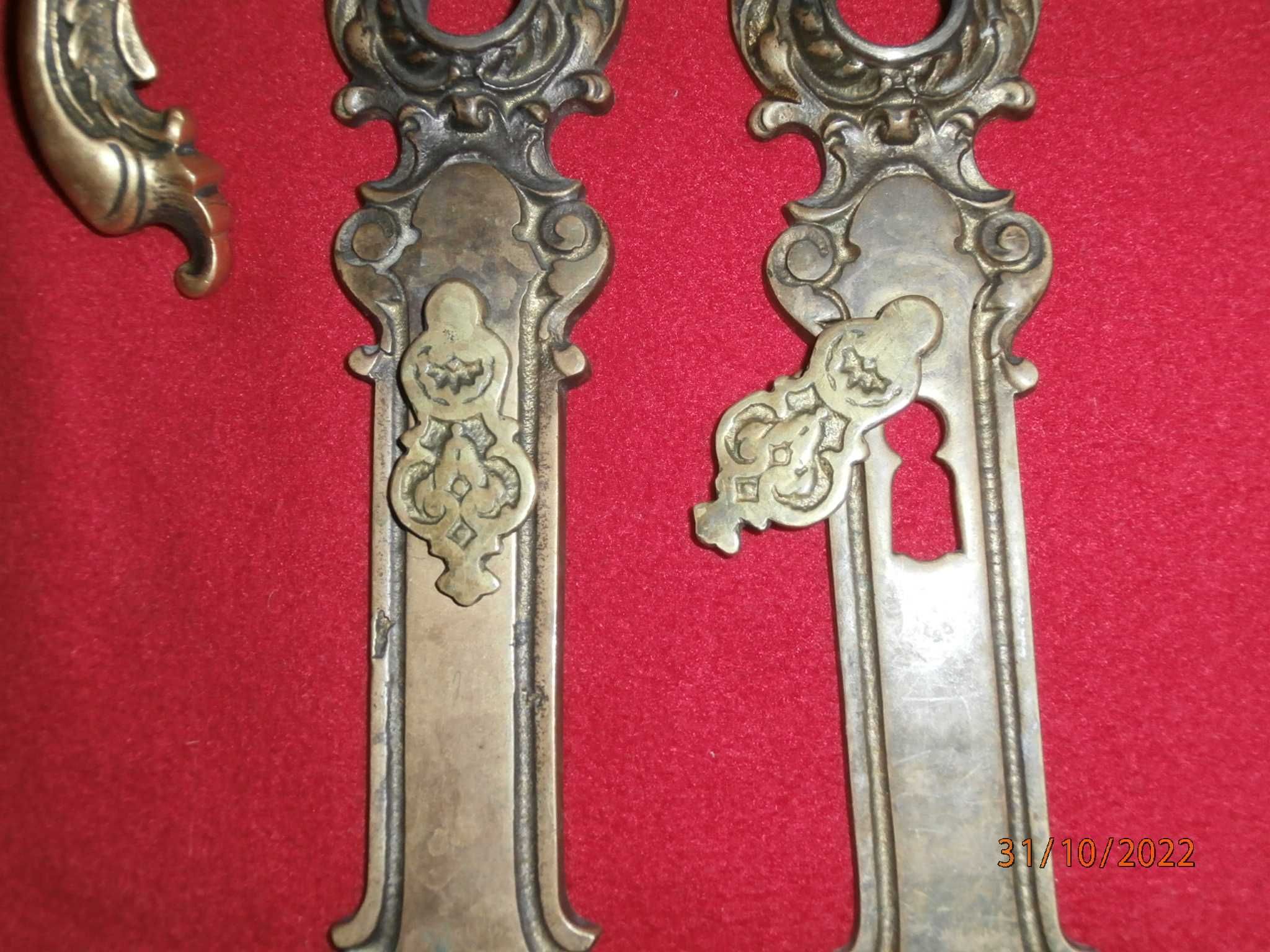 Klamka antyk pałacowa XIXw mosiężna na klucz - kompletna - czytaj opis