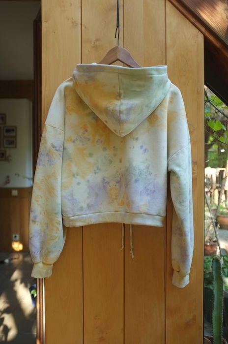 krótka bluza z kapturem crop tie dye gruba hoodie Flattop street luźna