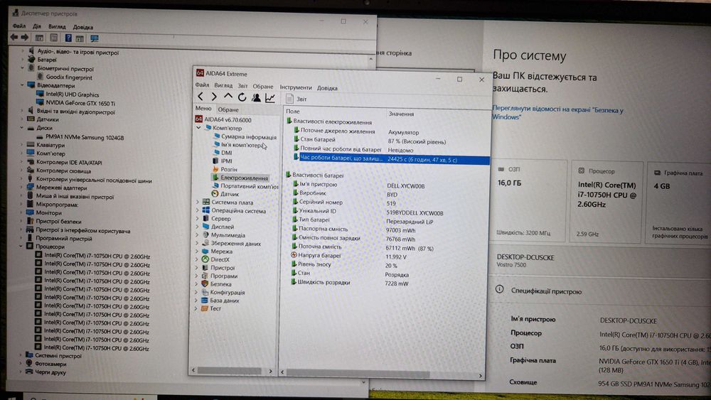 Ноутбук Dell Vostro 7500 / i7-1075H/GTX 1650/16GB/1ТБ