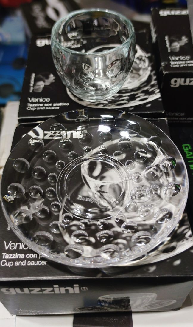 Чашка для еспресо Guzzini Venice Glass з прозорим акриловим блюдцем