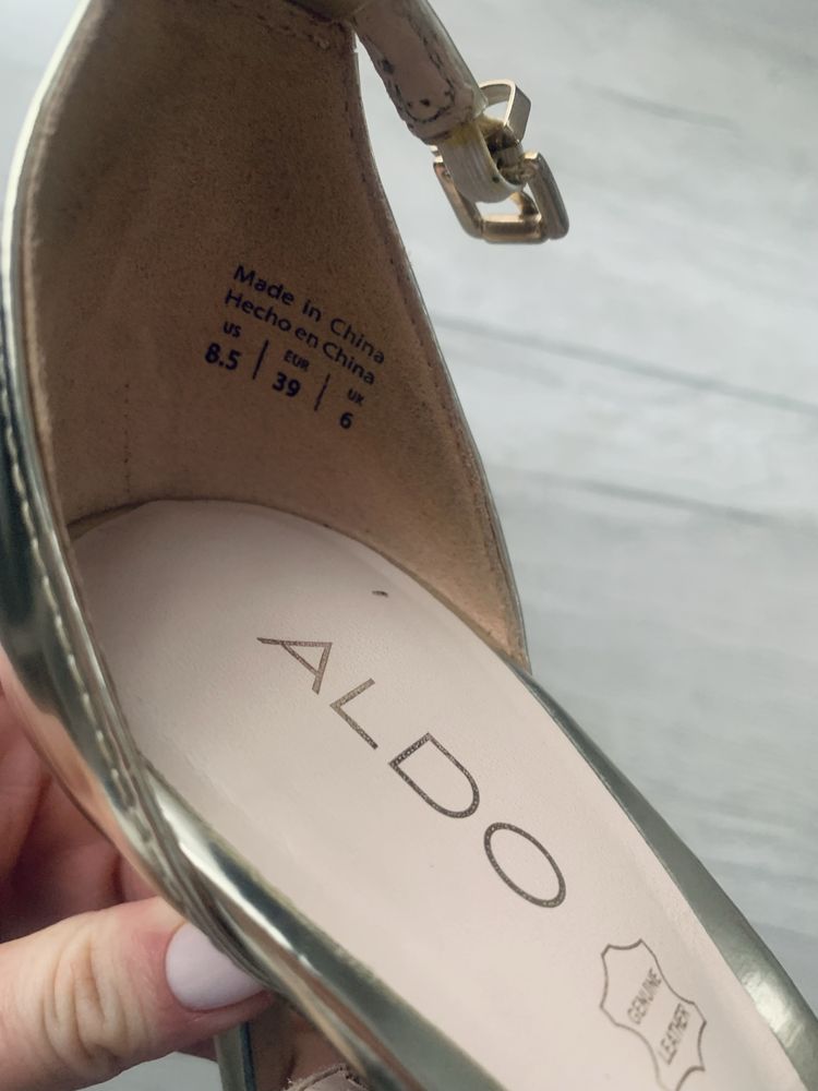 ALDO skórzane złote sandały na szpilce • rozm.39 • buty wesele ślub
