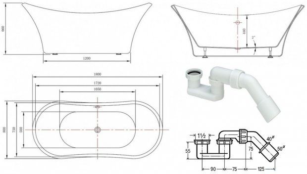 The North Bath Thor wanna wolnostojąca 180x80 + syfon
