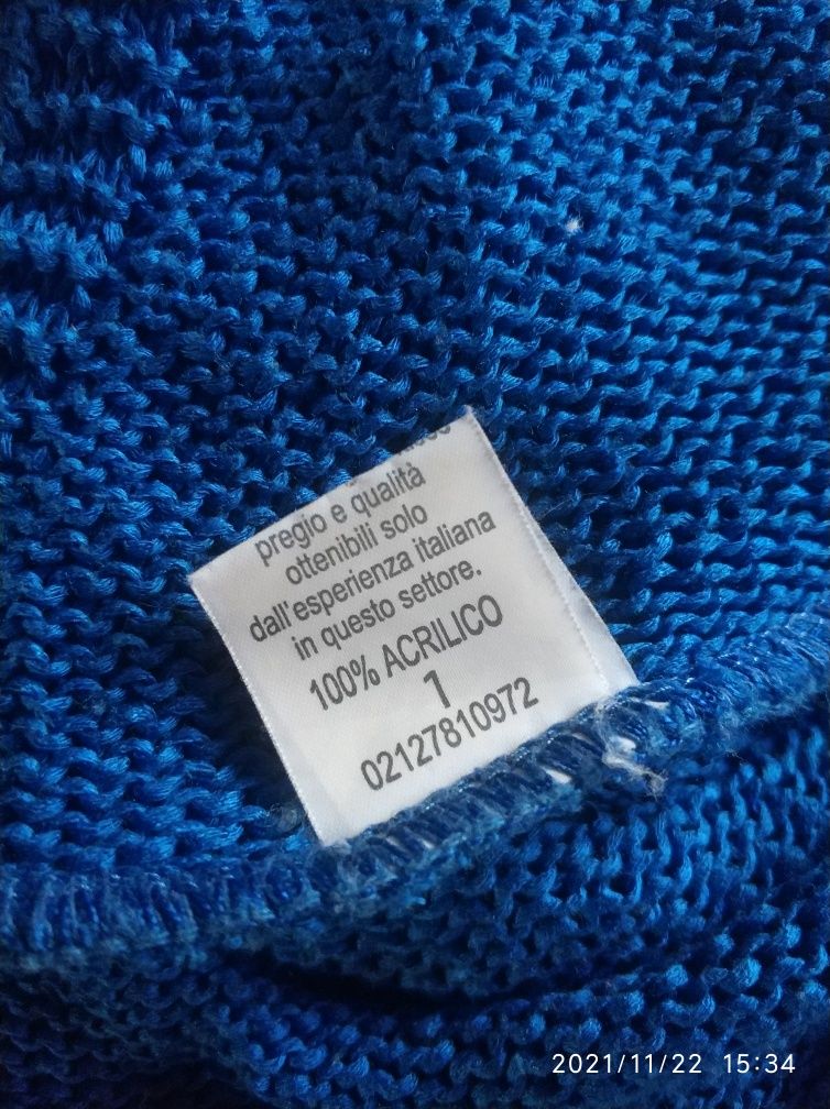 Sweter sznurkowy kobaltowy niebieski asymetryczny S/M vintage