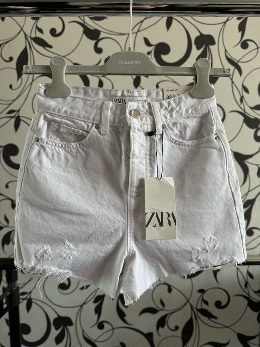 Zara xxs 32 шорти білі джинс висока посадка рвані