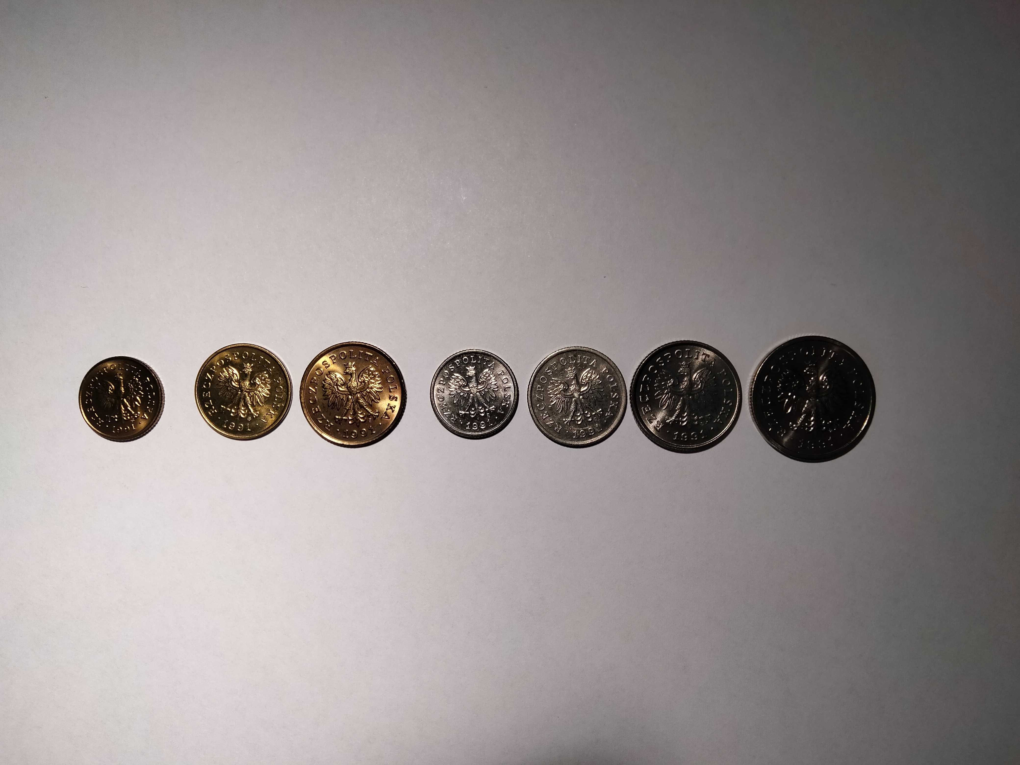 zestaw monet 1GR, 2GR, 5GR, 10GR, 20GR, 50GR, 1PLN rocznik 1991