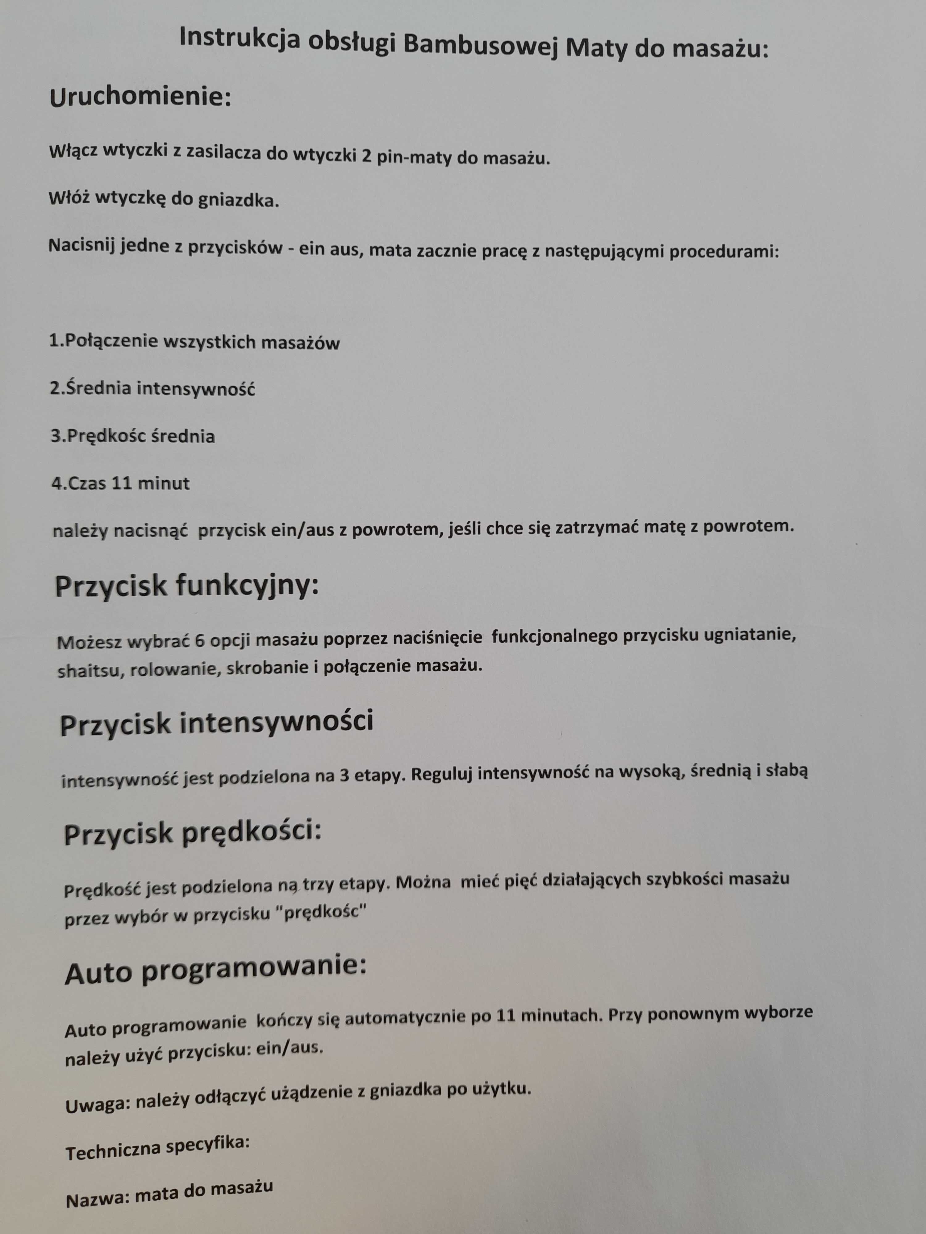 Mata lecznicza, bambusowa, grzewcza, do masażu całego ciała