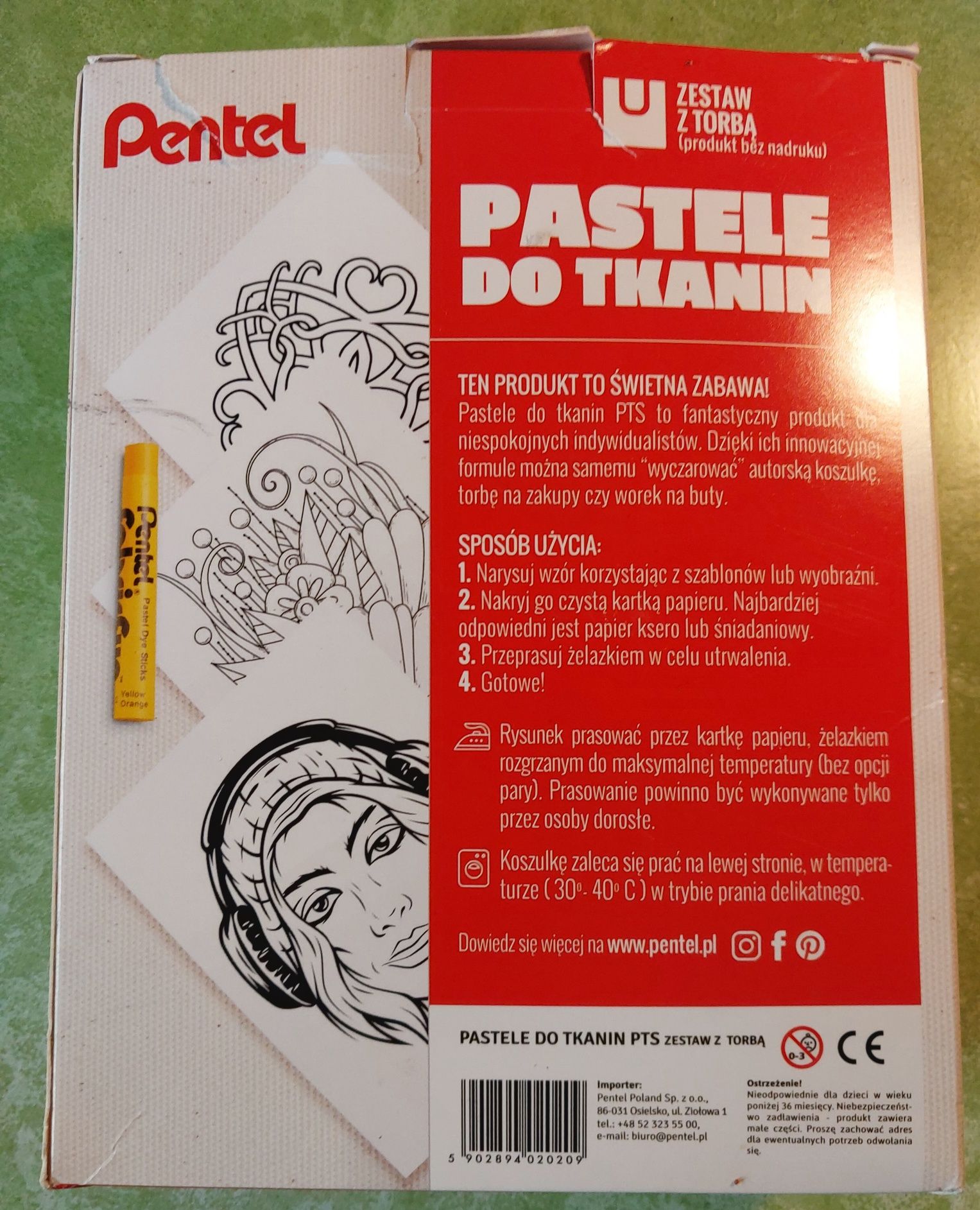 Pentel, Zestaw kreatywny z torbą, pastele do tkanin