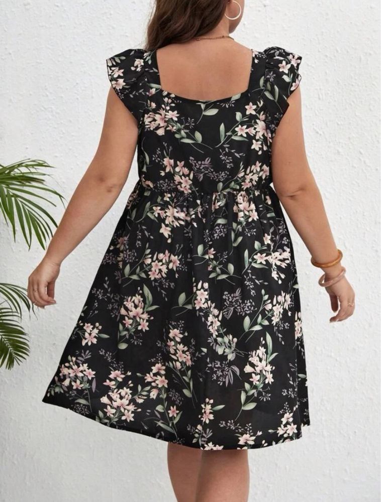 Sukienka plus size Boho czarna w kwiaty roz l xl 42-44