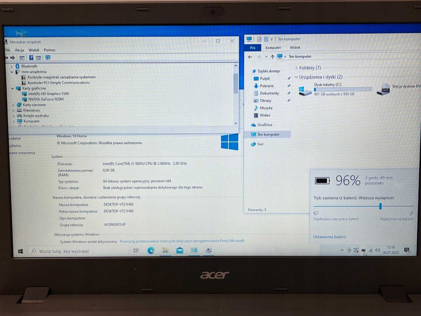 Acer Aspire E5-573G 15.6" i3-5005U 8GB 1TB Nvidia GeForce 920M WIN10P