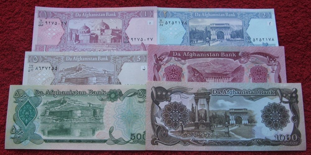 AFGANISTAN Kolekcjonerskie Banknoty Zestaw - 6 sztuk UNC