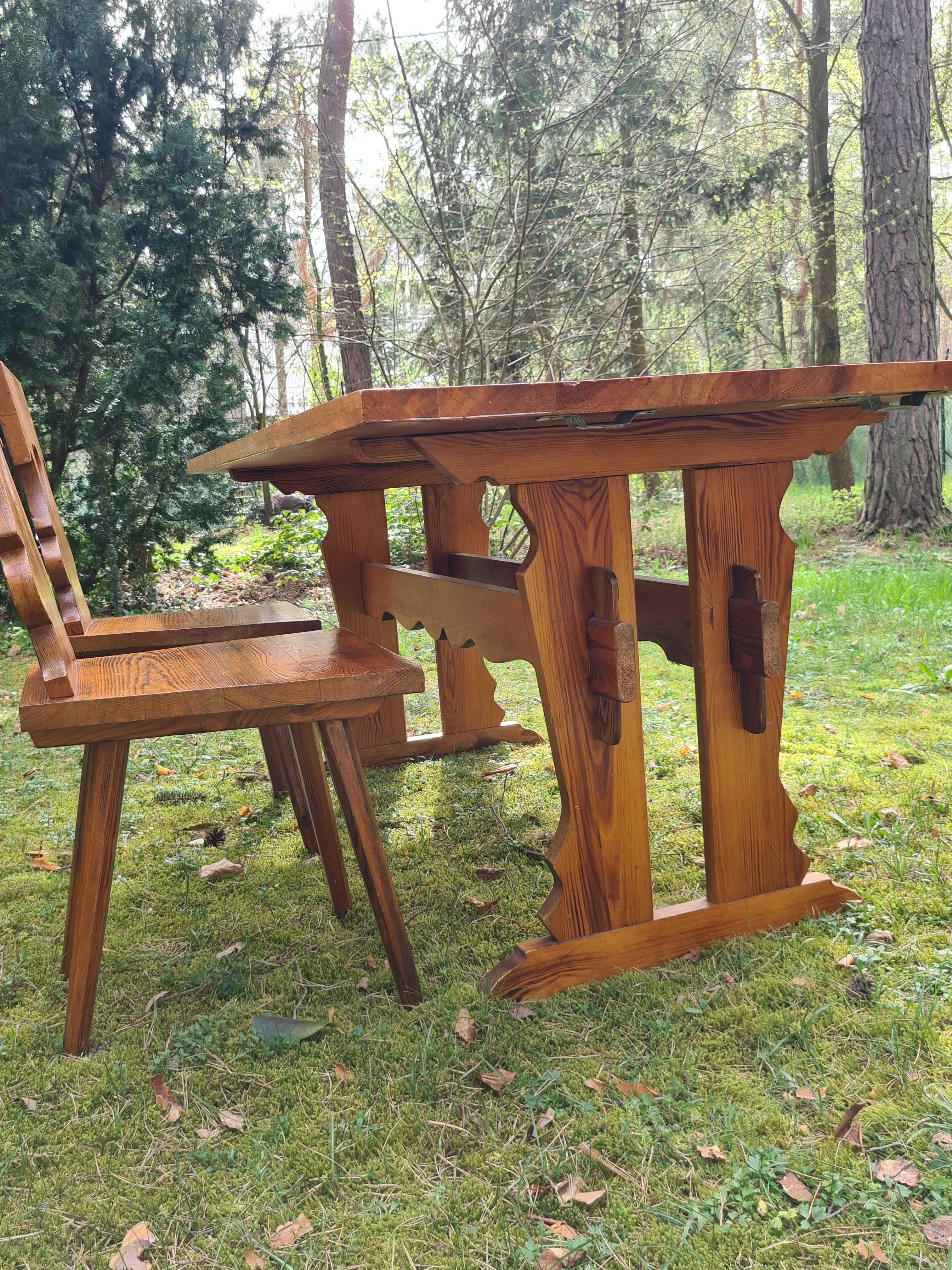 Stół 150x80 + 4 krzesła z serduszkami Cepelia / Zambrów