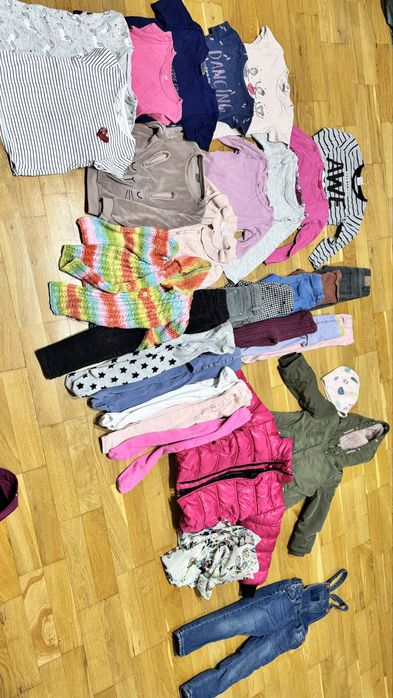 Zestaw ubrań 104 110 kurtka spodnie bluzki