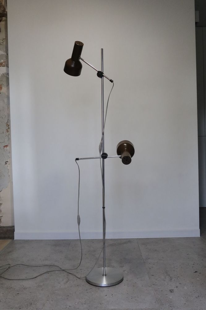 Brązowa szwedzka lampa podłogowa vintage 1960 modern stojąca