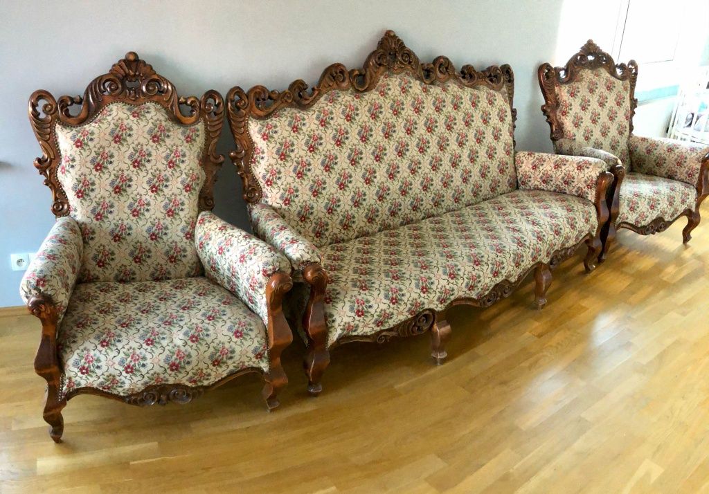 Kanapa, sofa, fotele Ludwik, stary styl, antyk