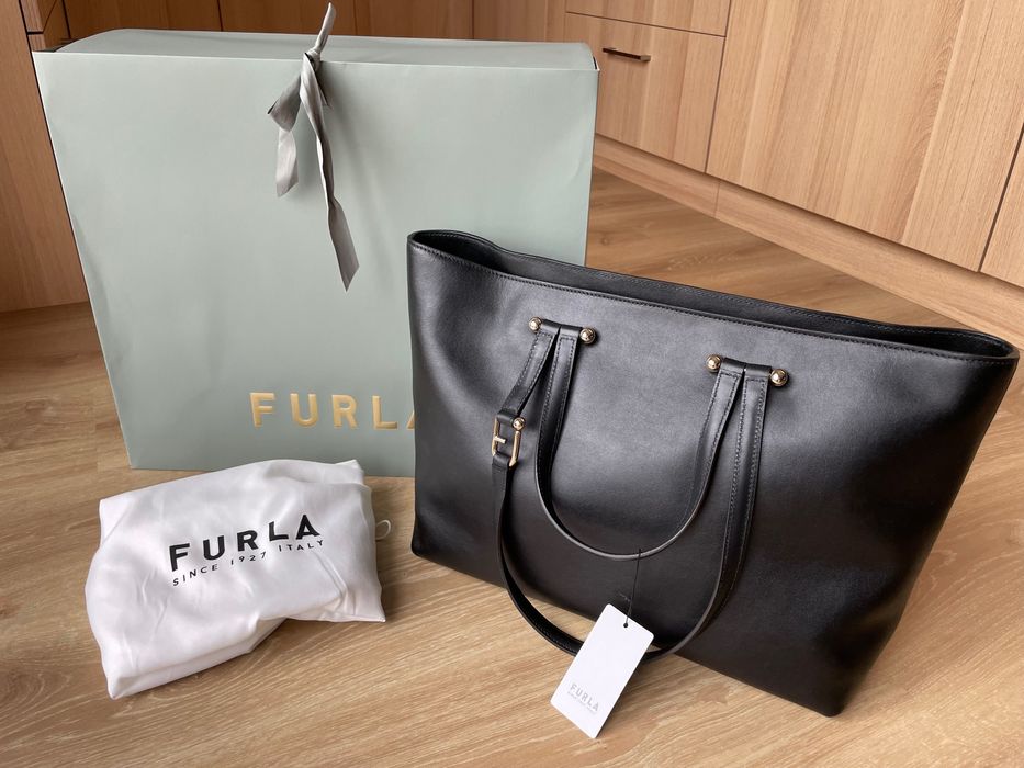 Nowa skórzana torebka shopperka Furla Duetto czarna