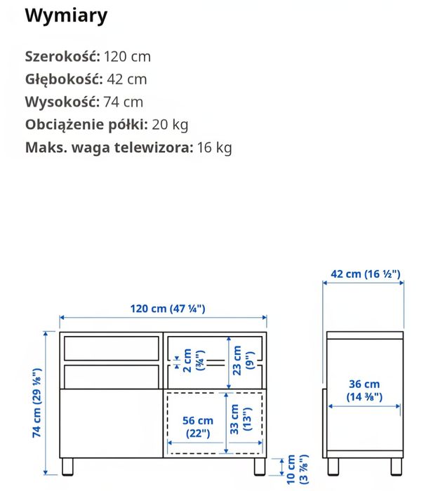 Szafka RTV Ikea Besta czarna okl dębowa HEDEVIKEN 120x42x74