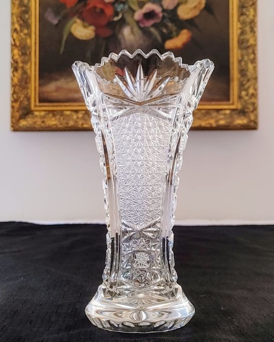 Wazon kryształowy bogaty szlif mat wiedeński prl retro vintage