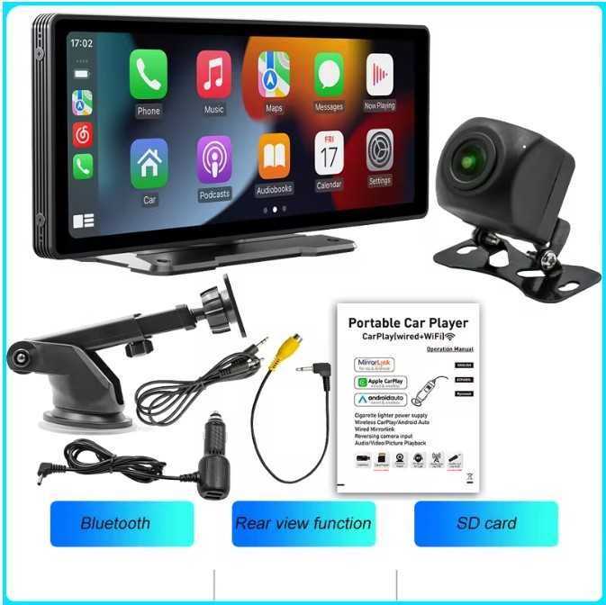 Ecrã Tatil 10" S/ fios Multimedia CarPlay e Android Auto + Camera HD