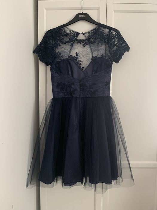 Sukienka damska elegancka na przyjęcie wesele - 36 - tiul, koronka,