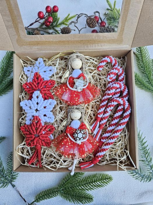Zestaw ozdób świątecznych, zawieszki na choinkę, aniołek, gwiazdka