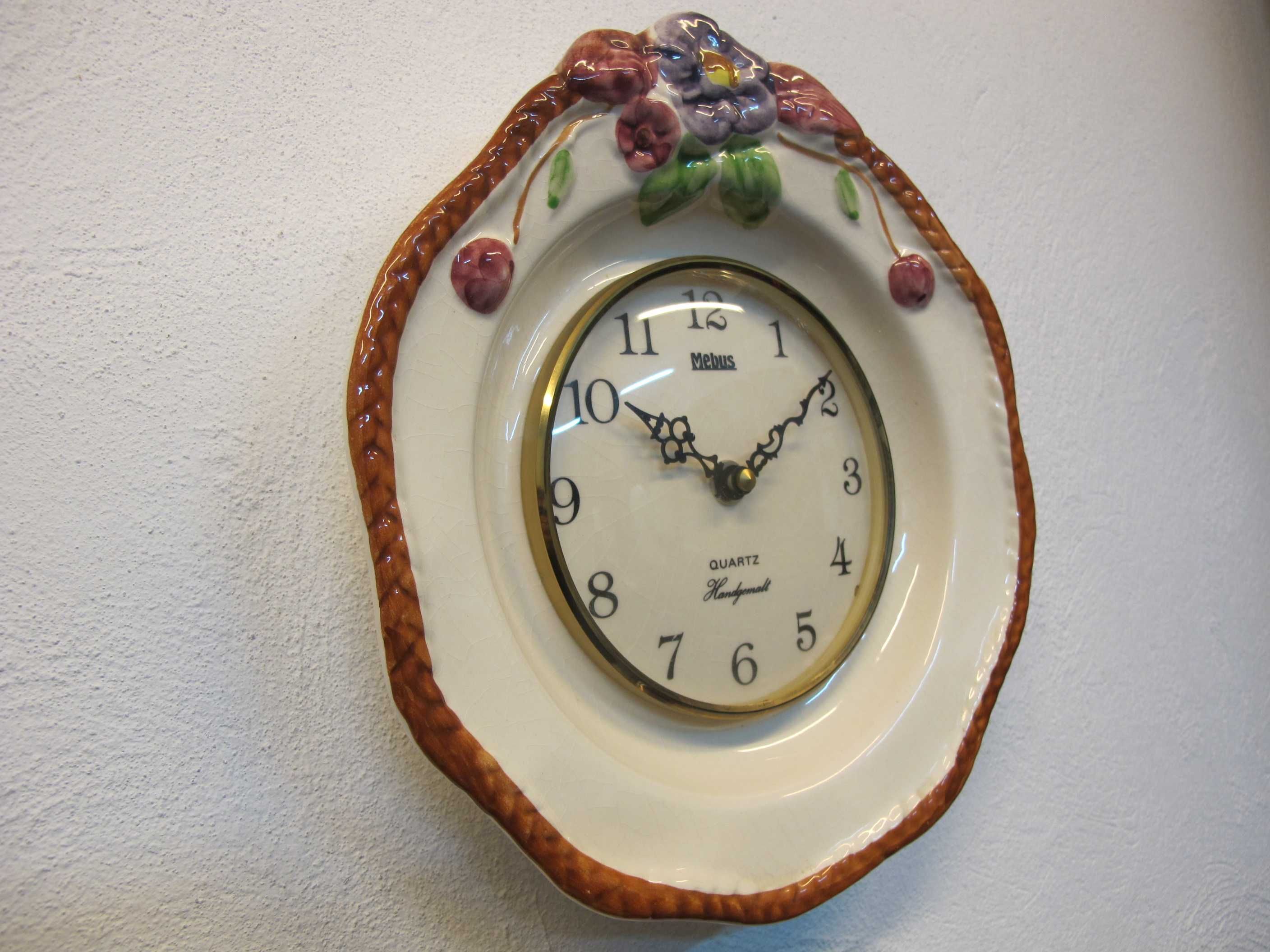 Zegar ceramiczny Mebus Junghans W737 talerz kwiaty ręcznie malowany