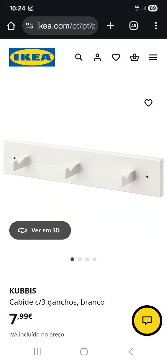 Kubbis ikea - cabide 3 ganchos