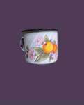 Uroczy, emaliowany kubek PRL 0.35L - owocowo kwiatowy print, NOWY