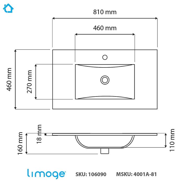 Umywalka wpuszczana łazienkowa 81 cm biała ceramiczna