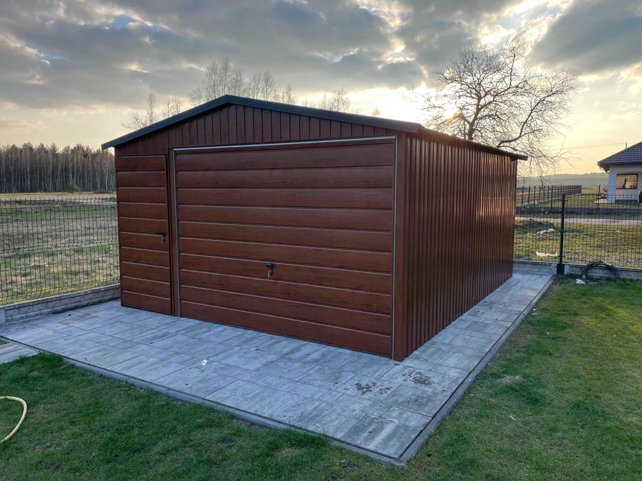 Garaż blaszany, 4x5 orzech. PRODUCENT.