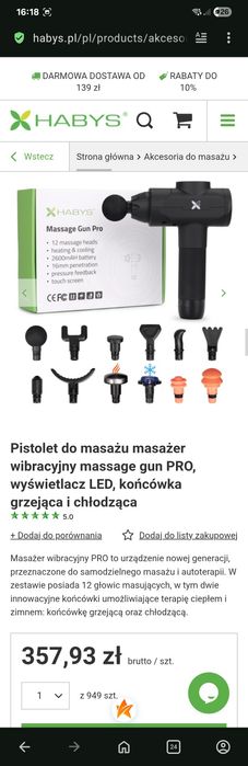 Pistolet do masażu HABYS gun PRO - jak nowy gwarancja, ekran LED