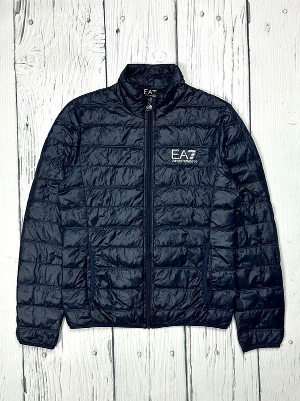 Ea7 Emporio Armani Cienka Puchowa Kurtka Męska Pikowana Logowana r. S
