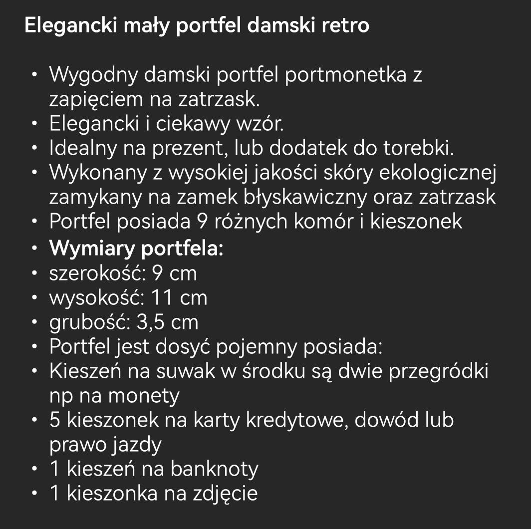 Portfelik - w stylu retro, nowy.